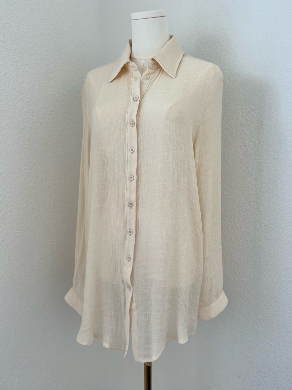 PrettyLittleThing Women’s Cream Textured Sheer Coastal Grandma Resort Wear Top S